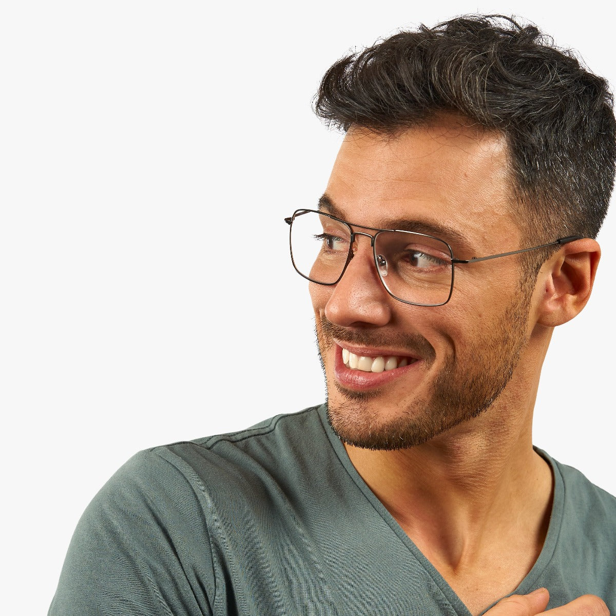 Luxreaders stylish Lidköping Gun Blue light glasses. Made from Stainless steel in a Square shape.