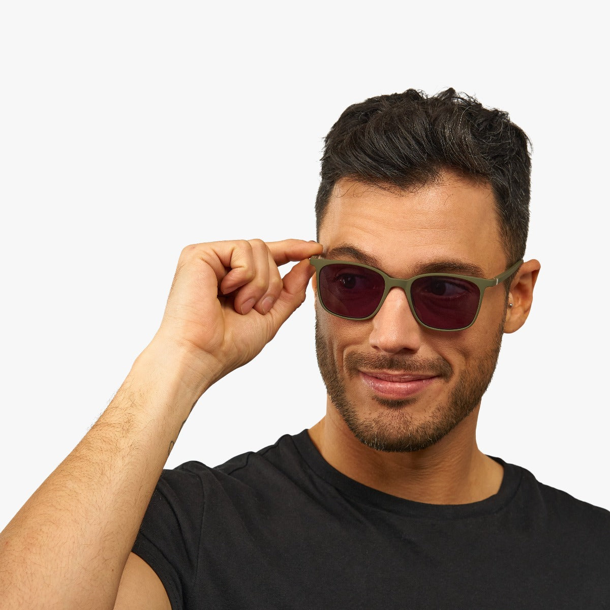 Luxreaders stylish Men's Fyn Dark Army Sunglasses. Made from Rubber in a Square shape.