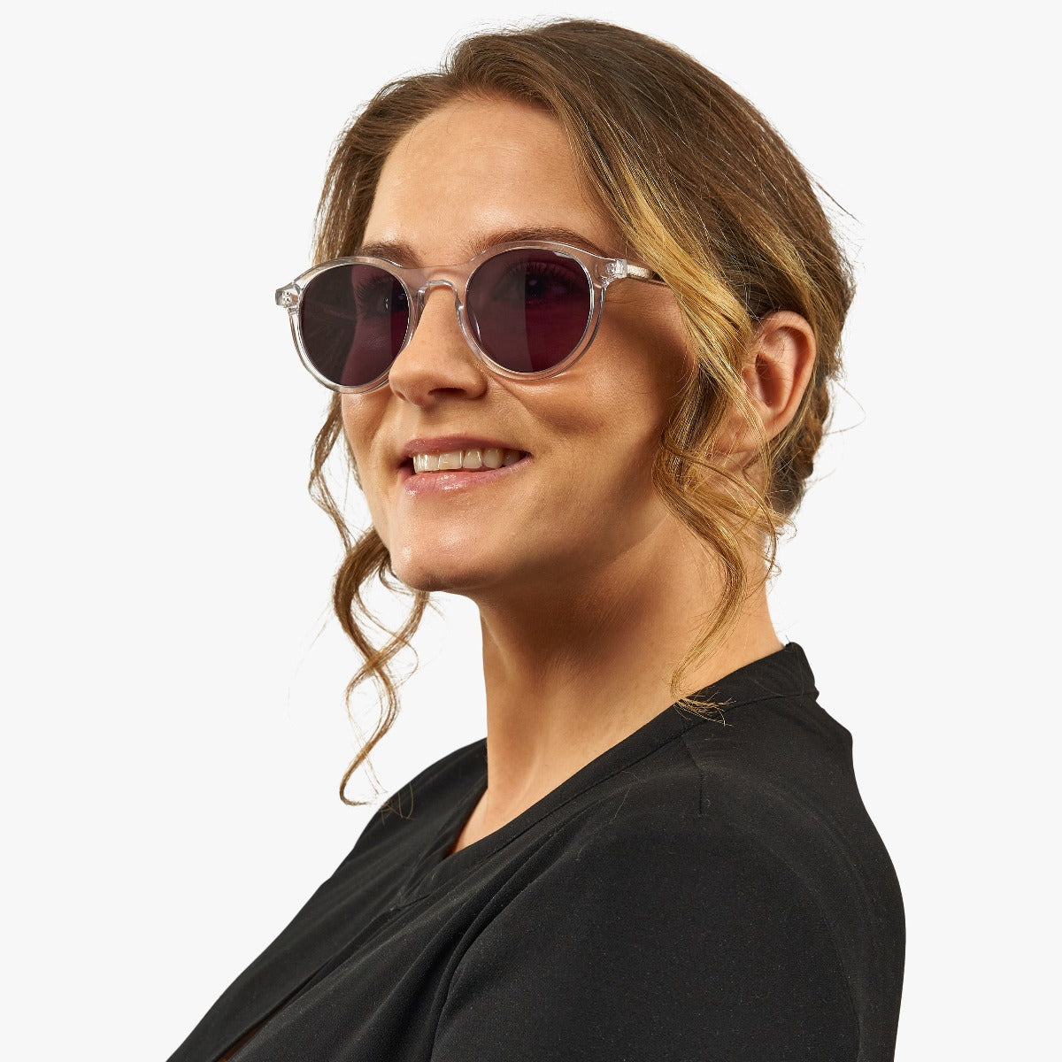 Luxreaders stylish Women's Løkken Crystal White Sunglasses. Made from Acetate in a Round shape.