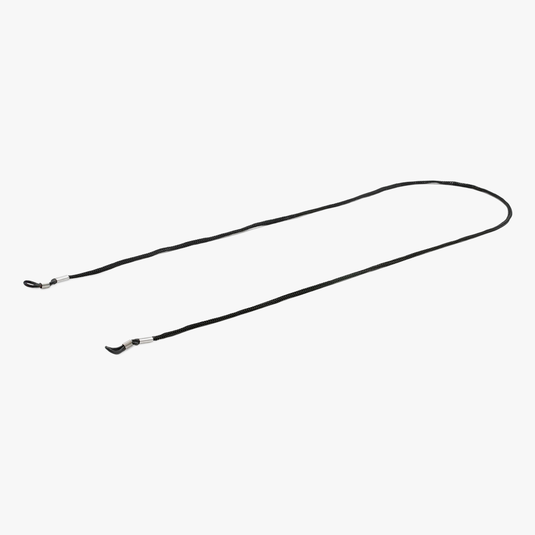 Black cord nylon glasses strap with silver accents