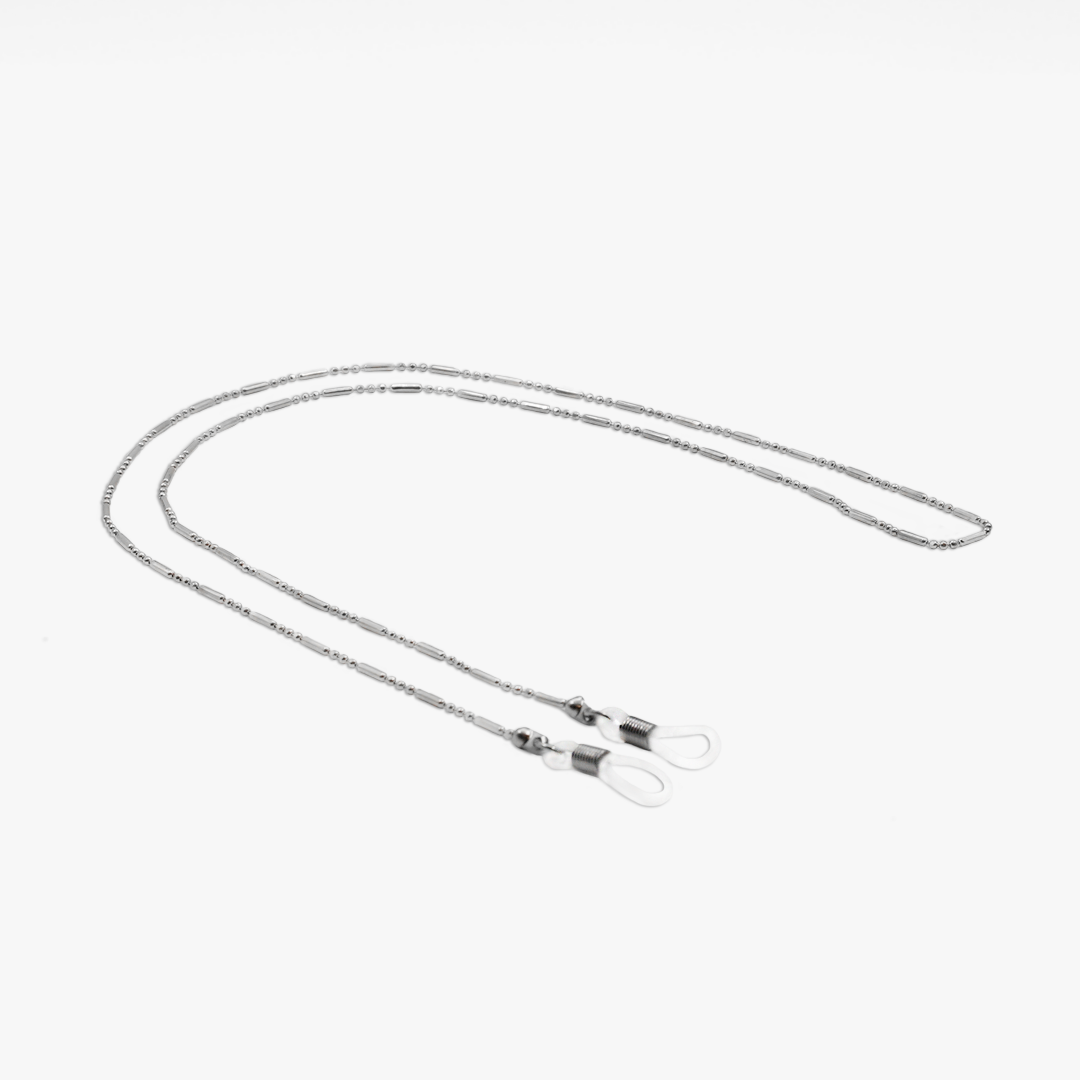 Silver cord chain eyewear accessory with subtle bead detailing