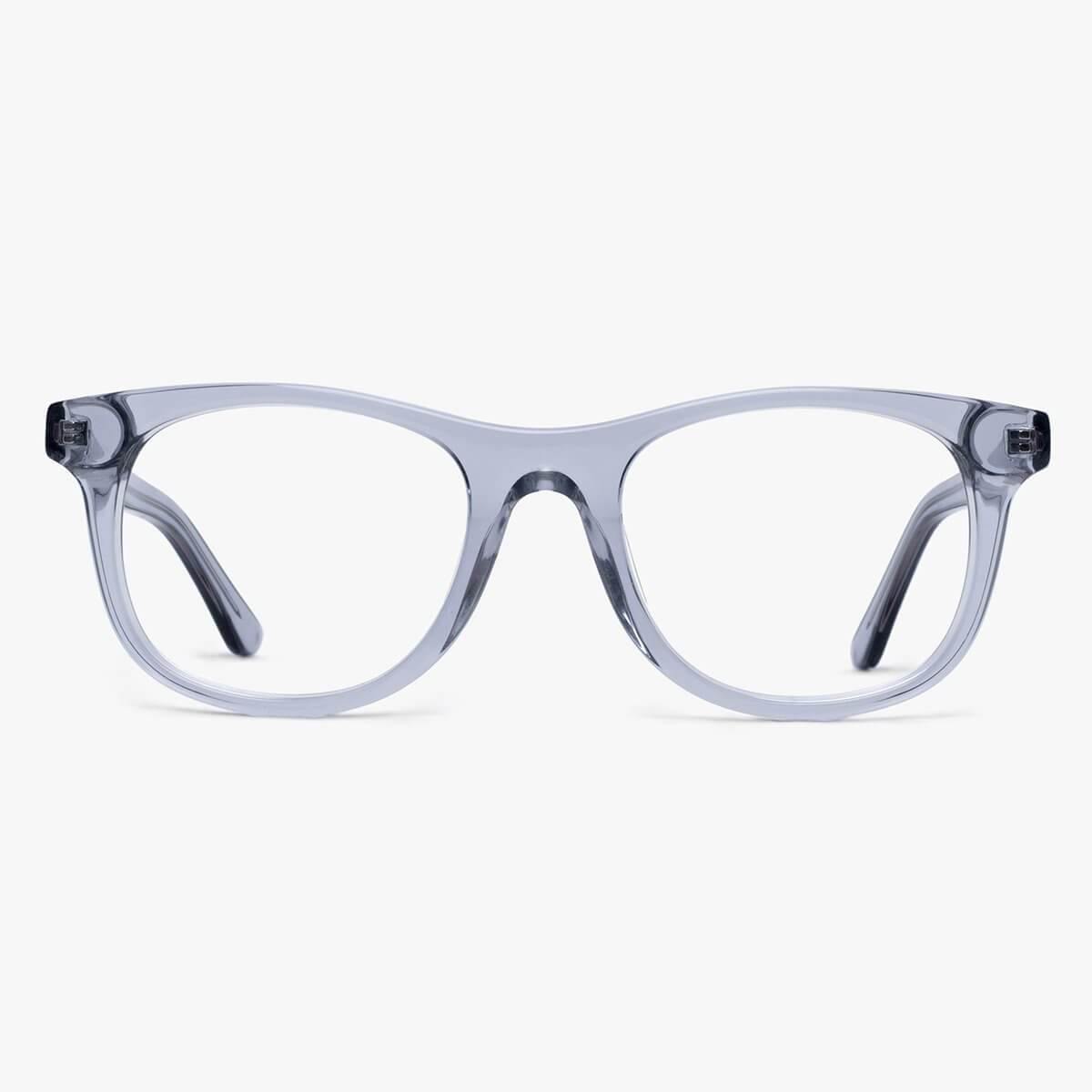 Luxreaders stylish Malmö Crystal Grey Blue light glasses. Made from Acetate in a Square shape.