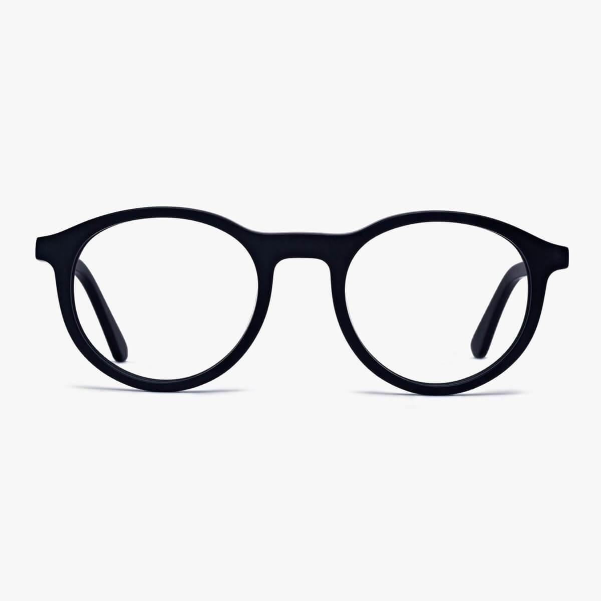 Luxreaders stylish Men's Løkken Black Blue light glasses. Made from Acetate in a Round shape.