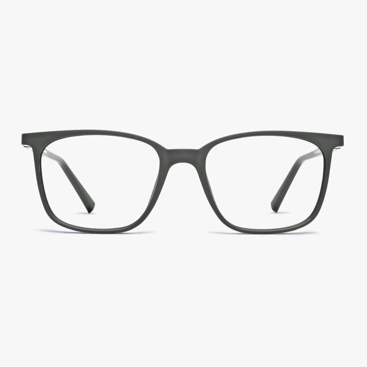Luxreaders stylish Women's Fyn Dark Army Blue light glasses. Made from Rubber in a Square shape.