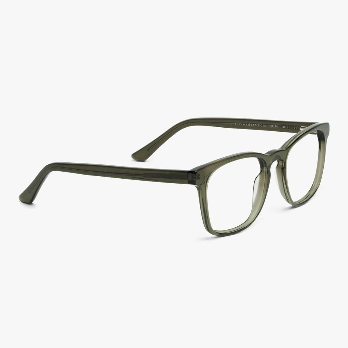 Luxreaders stylish Men's Bornholm Shiny Olive Reading glasses. Made from Acetate in a Square shape.