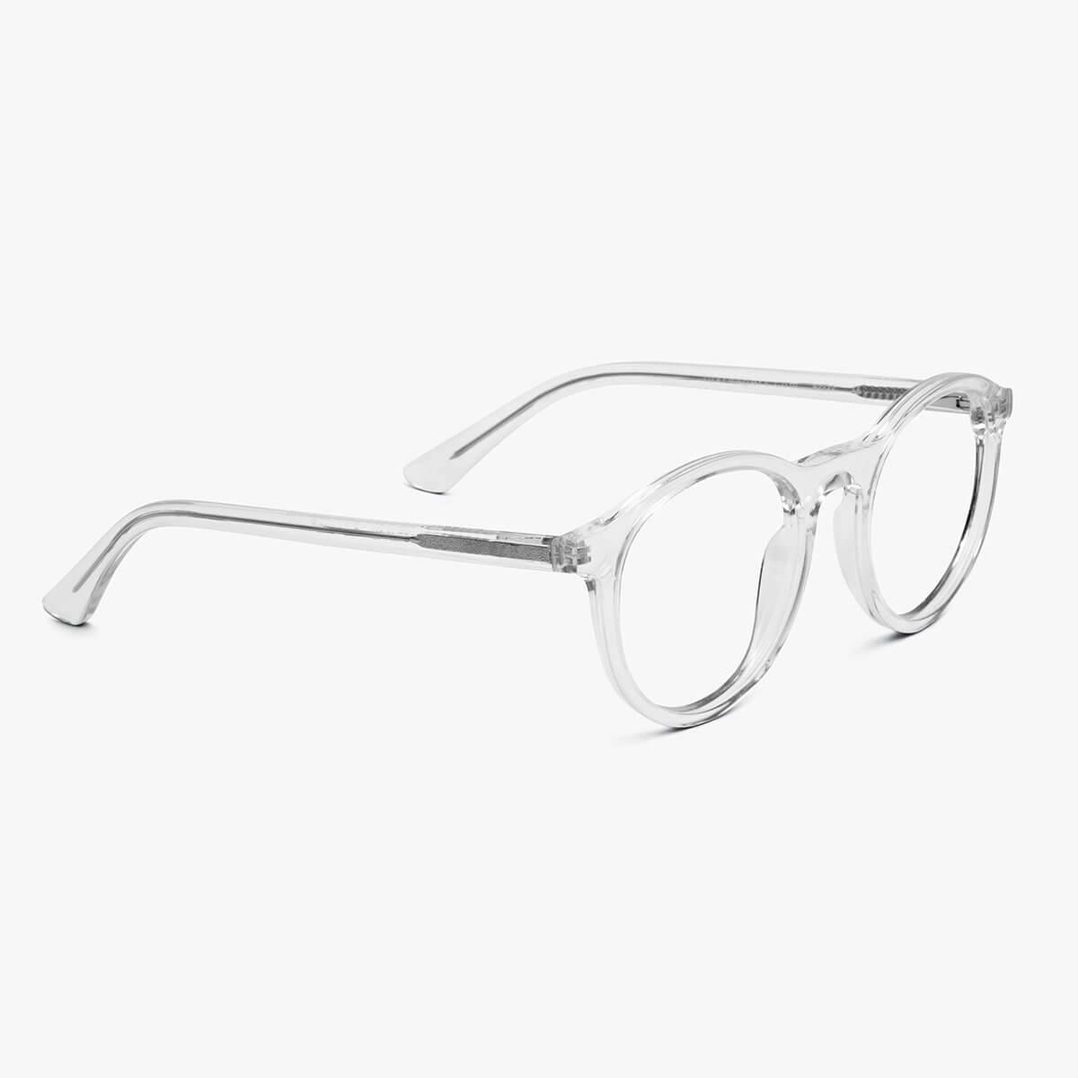 Luxreaders stylish Men's Løkken Crystal White Reading glasses. Made from Acetate in a Round shape.