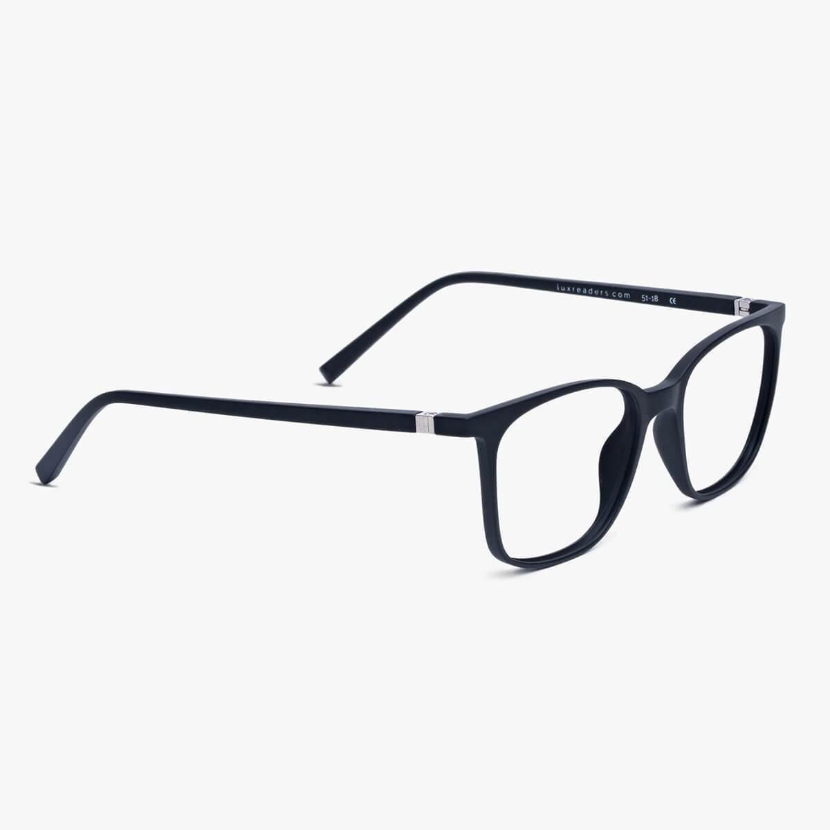 Luxreaders stylish Men's Fyn Black Blue light glasses. Made from Rubber in a Square shape.