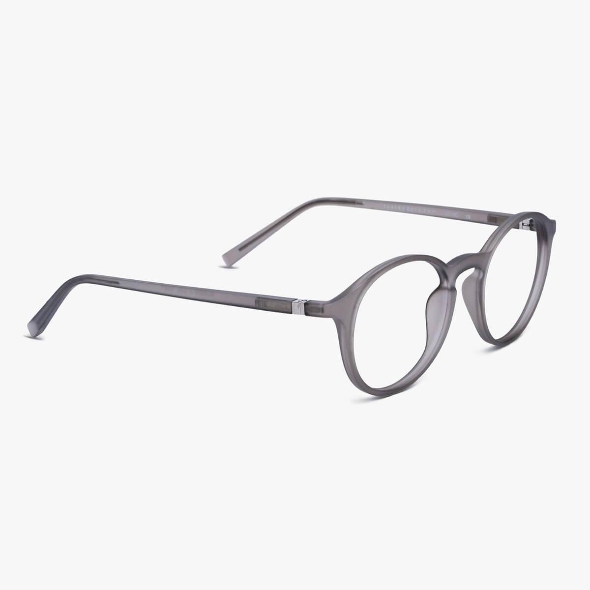 Luxreaders stylish Men's Læsø Grey Reading glasses. Made from Rubber in a Round shape.