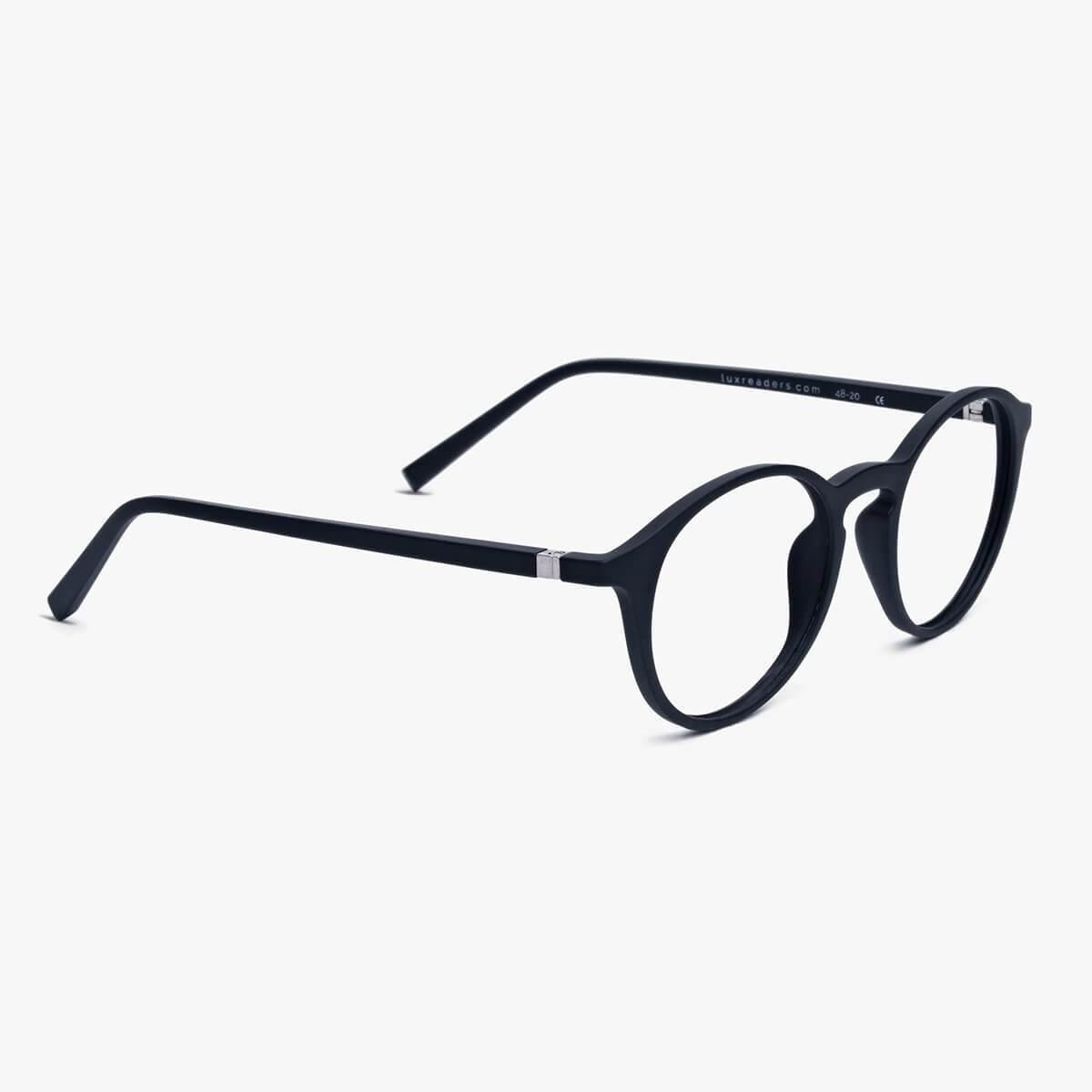 Luxreaders stylish Men's Læsø Black Blue light glasses. Made from Rubber in a Round shape.