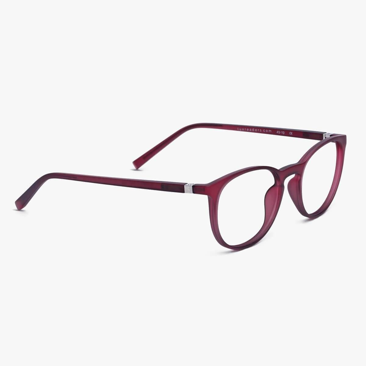 Luxreaders stylish Stockholm Red Reading glasses. Made from Rubber in a Iconic shape.