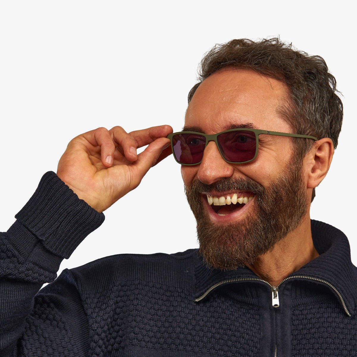 Person wearing København Dark Army glasses