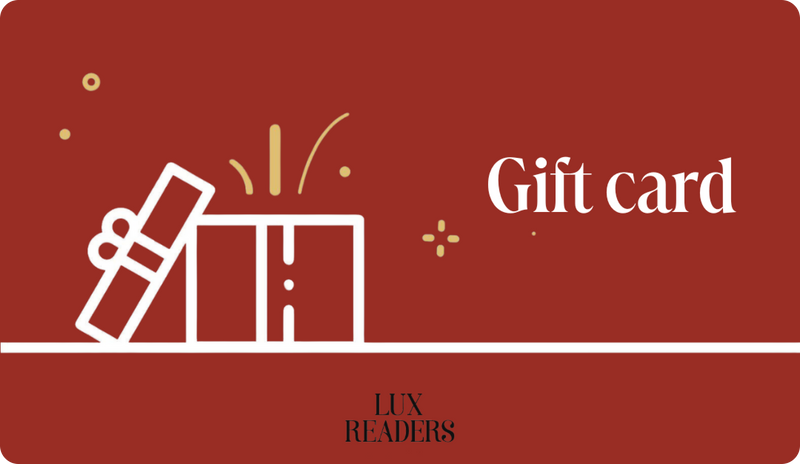 Luxreaders gift card with white gift box on red background