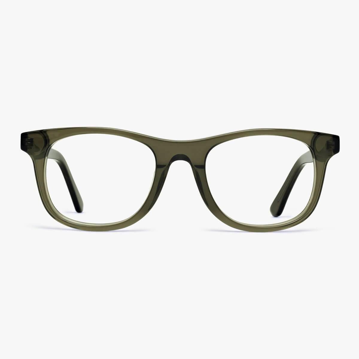 Malmö Shiny Olive rectangular glasses with olive green frame