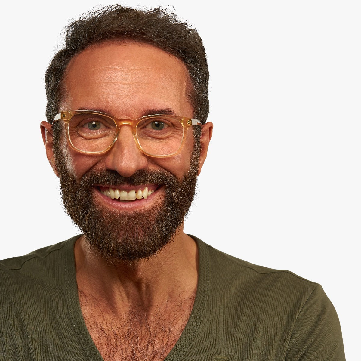 Person wearing Men's Bornholm Crystal Lemon glasses