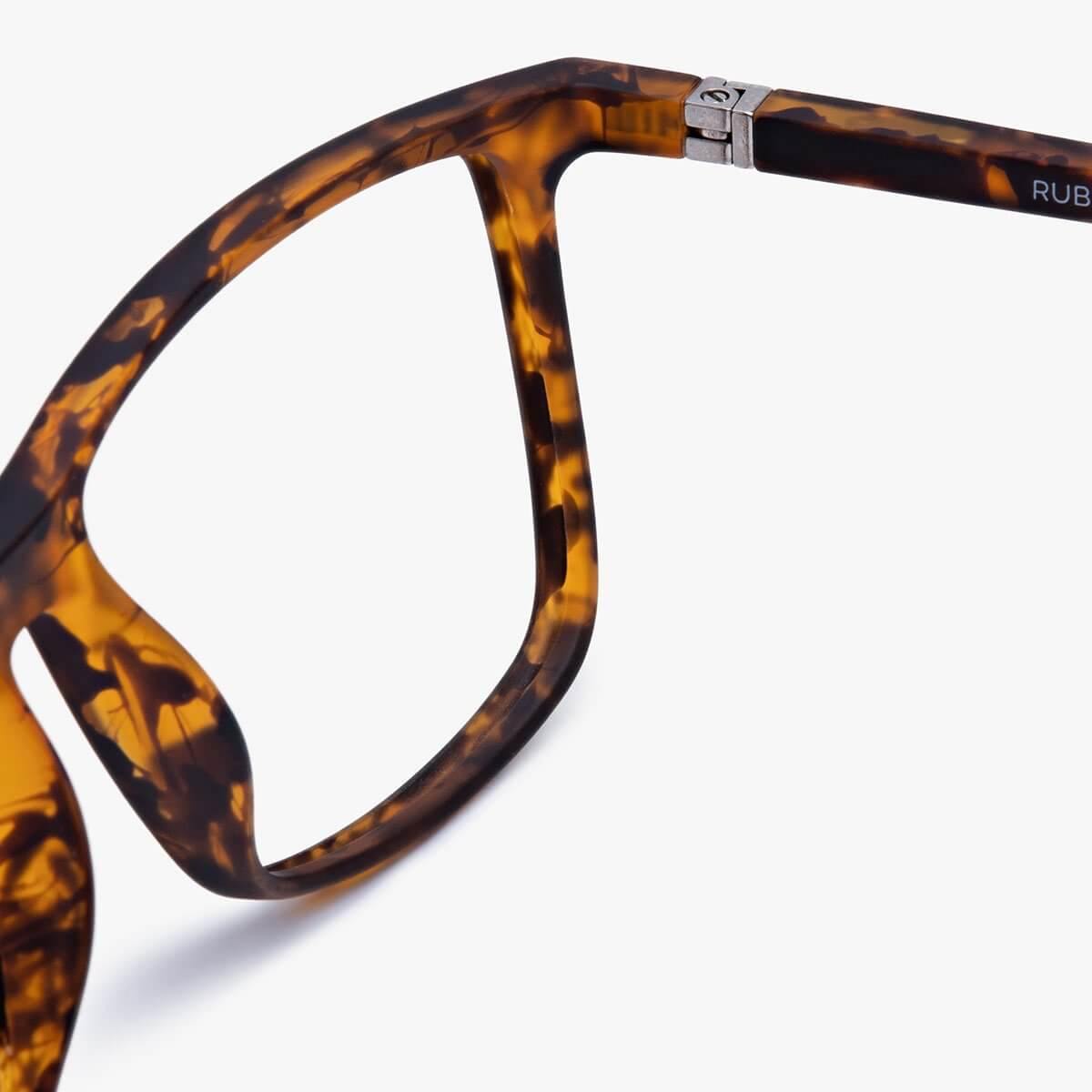 Tortoise shell eyeglass frame with silver hinge detailing