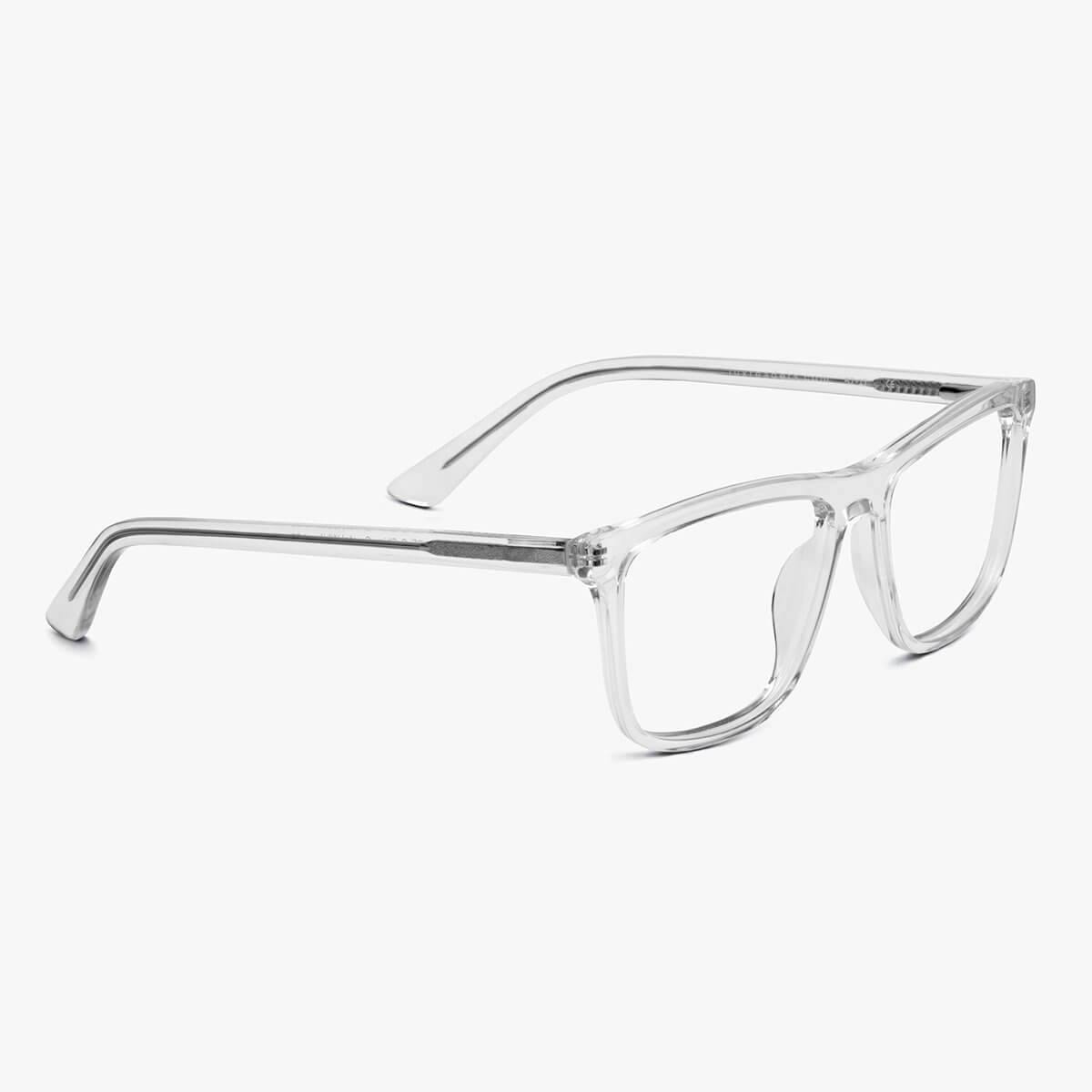 Men's crystal white square glasses with a sleek transparent frame