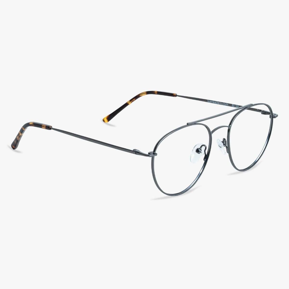 Luxreaders stylish Göteborg Gun Reading glasses. Made from Stainless steel in a Round shape.