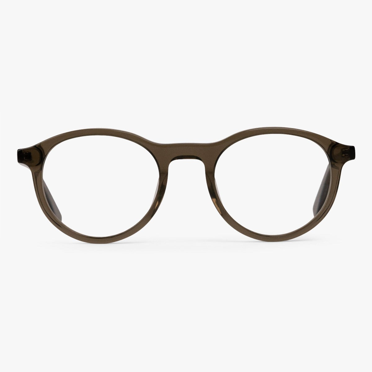 Luxreaders stylish Løkken Shiny Olive Reading glasses. Made from Acetate in a Round shape.
