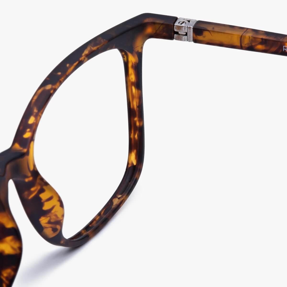 Close-up of tortoise shell eyeglasses frame