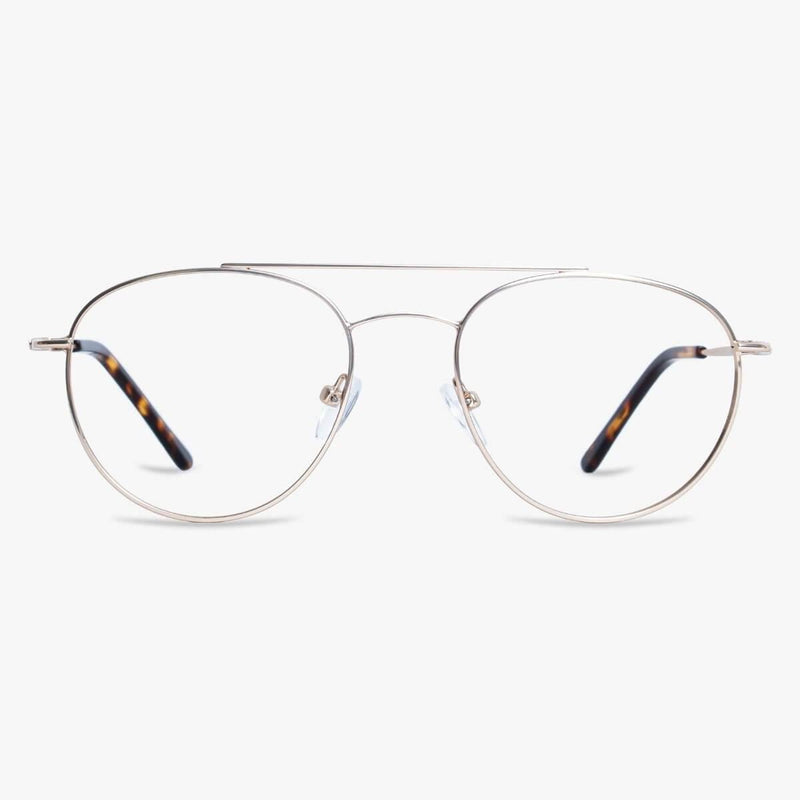 Women's Göteborg Gold aviator-style glasses with thin gold frames and tortoiseshell temples