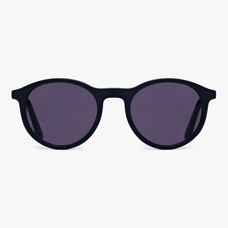 Women's Løkken Black round sunglasses with black frame and dark lenses