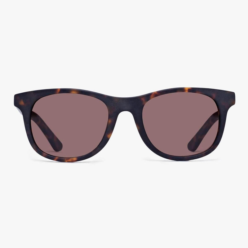 Dark tortoise-shell sunglasses with tinted lenses